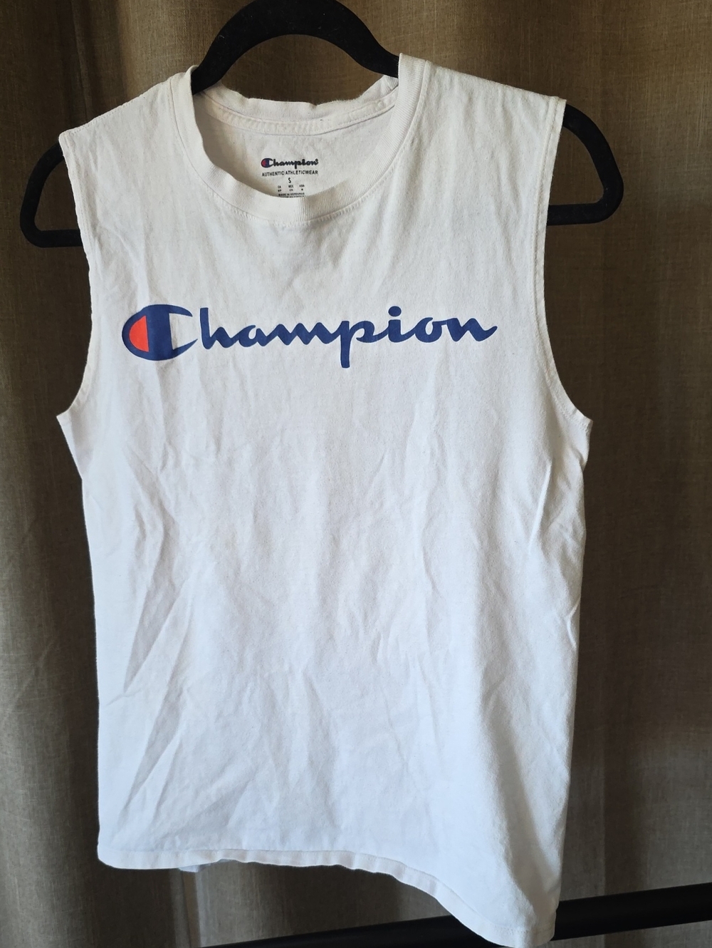 Champion Logo Muscle Tee in White Size Small